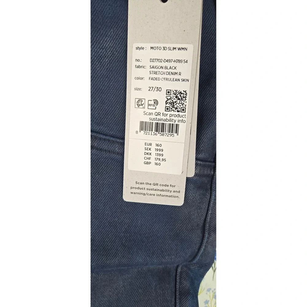 G Star RAW MOTO 3D SLIM WMN Jeans Faded Cerulean Skin Size 27x30‎ Zippers